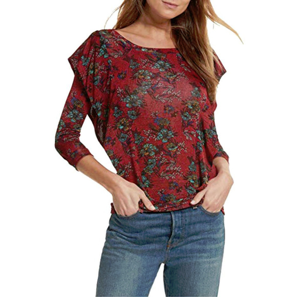 Free People Tops - Free People Red Combo Dock Street Floral Top S